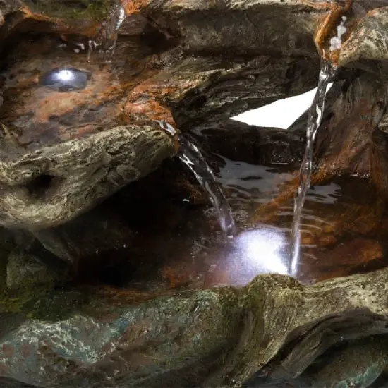 10" Resin 3-Tier Mossy Tabletop Fountain with LED Lights Gray - Alpine Corporation image {5}