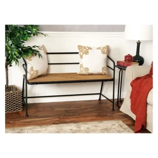 Metal and Wood Bench Slat Back Black/Brown - Olivia & May image {3}