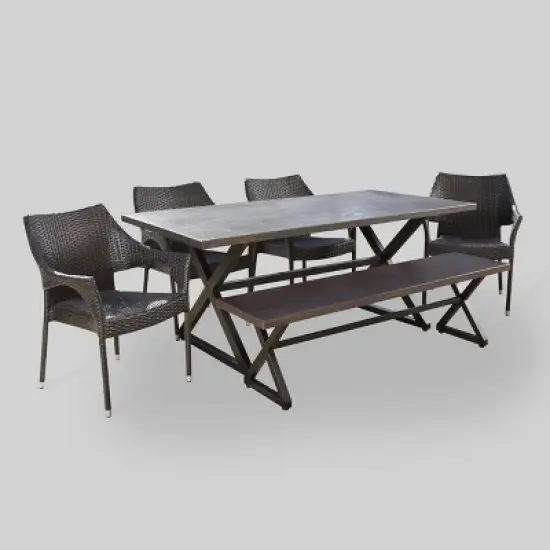 Isola 6pc Aluminum and Wicker Dining Set - Brown - Christopher Knight Home image {1}