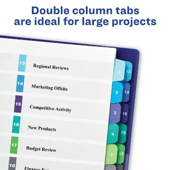 Avery Ready Index 24 Tab Double Column Binder Dividers, Customizable Table of Contents, Multicolor Tabs, 1 Set (11321) image {2}