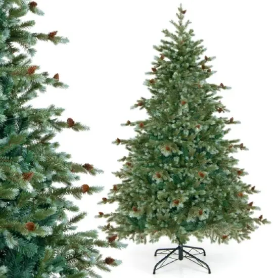 Costway 6/7/8 FT Artificial Christmas Tree with 590 Branch Tips 240/340/410 Warm White LED Lights image {9}