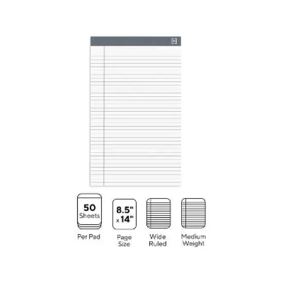 TRU RED Notepads 8.5" x 14" Wide Ruled White 50 Sheets/Pad 12 Pads/Pack TR57372 image {2}