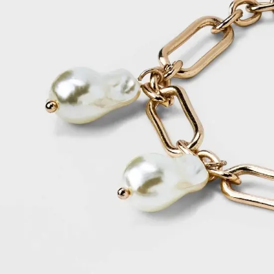 Chain Pearl Drop Chain Bracelet - A New Day&trade; Gold image {3}