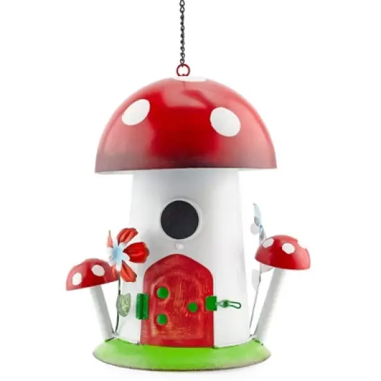 Esterno Mushroom Shaped Birdhouse; Songbird Nesting Galvanized Iron Colorful Mushroom Bird House image {8}