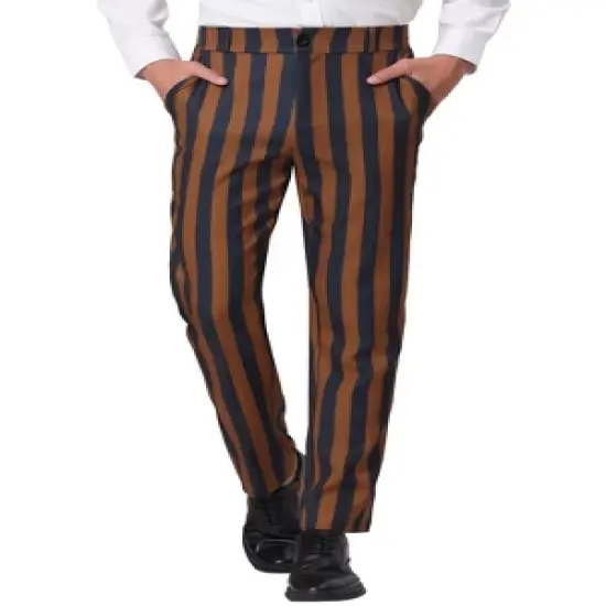 Lars Amadeus Men's Classic Fit Flat Front Business Work Prom Striped Pants image {6}