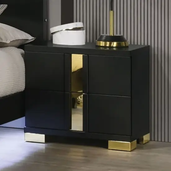 Sapphtopaz Contemporary Nightstand with 2 Drawers Unique Handle Bedside Table with Metal Legs & Acrylic Trim Night Stand for Bedroom,Living Room image {4}