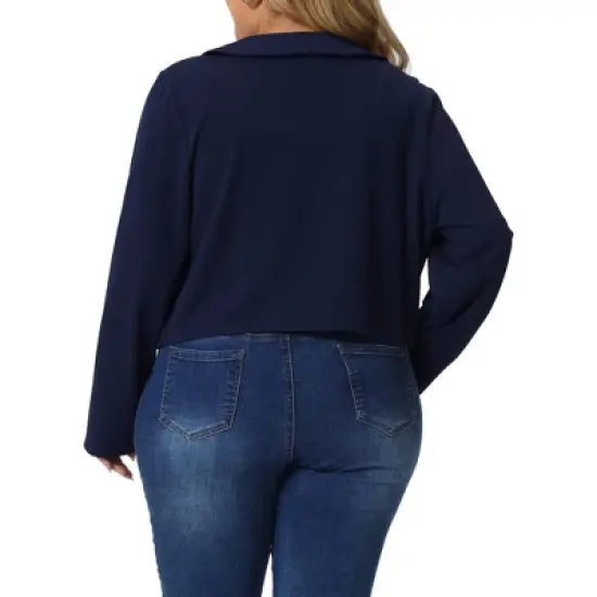 Agnes Orinda Women's Plus Size Business Office Long Sleeve Peter Pan Crop Cardigans image {3}