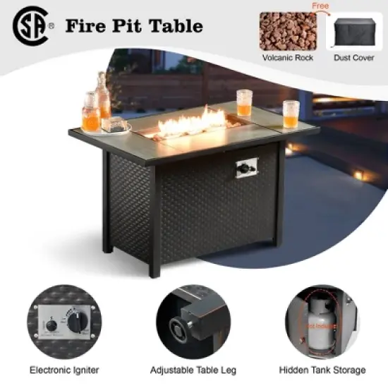 Ovios Venice 11pc Wicker Outdoor Patio Furniture Set Conversation Sofa with a Metal Fire Pit, Swivel Chairs and Cushions image {5}