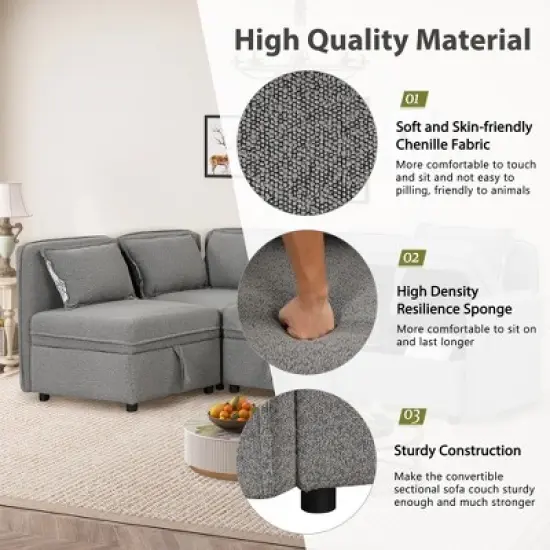 122.8" Minimalist Convertible Modular Sofa, Upholstered Sectional Sofa Couch with 5 Pillows-ModernLuxe image {5}