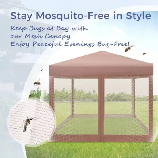 Captiva Designs 10x10 ft Pop-Up Canopy Tent with UV Protection, Mesh Sidewalls, and Easy Setup Roller Bag, Beige image {11}