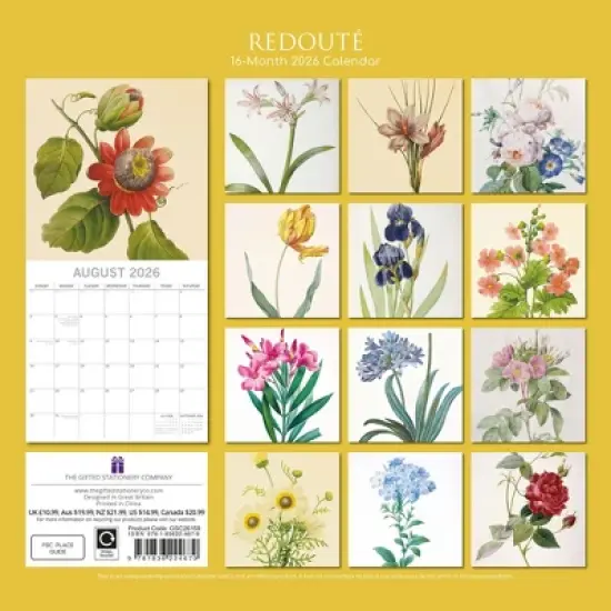 2026 Square Wall Calendar, Redout&eacute;, 16-Month Arts & Antiques Theme with 180 Reminder Stickers (12x12 In) image {3}
