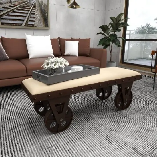 Industrial Wood Bench Brown - Olivia & May image {7}