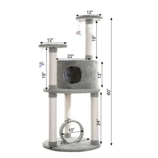 Armarkat Multi-Level Real Wood Cat Condo Furniture, Sisal Covered Scratcher, 60" , X6001 image {8}