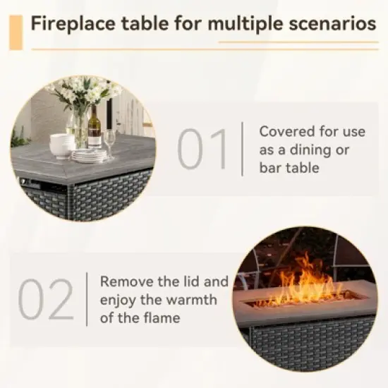 POCASSY All Weather Gray Wicker Outdoor Sectional Sofa with Fire Pit Table, 4PCS Patio Furniture Set with 41" Propane Firepit Table for Outside image {4}