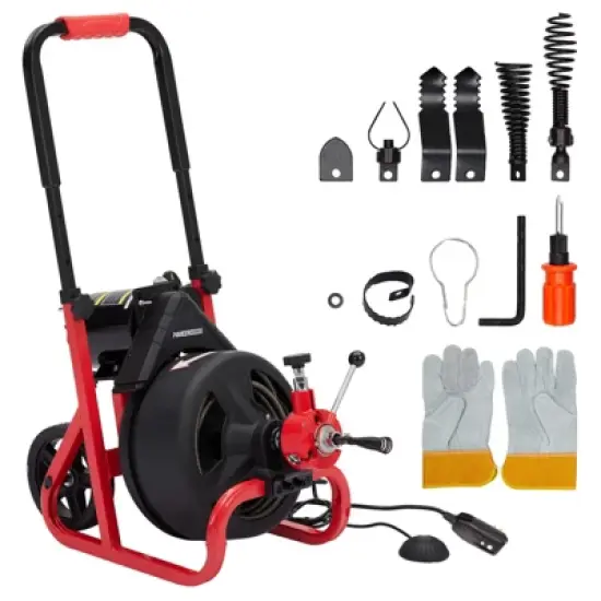 Drain Cleaner Machine, Electric Drain Auger Professional for 1 to 4 Inch Pipes, with 6 Cutters, Glove, Drain Auger Cleaner image {8}
