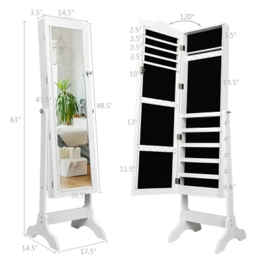 Costway Mirrored Jewelry Cabinet Organizer Storage Box White image {1}