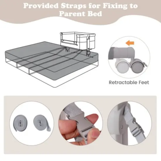 Infans Baby Bassinet Bedside Sleeper, Portable Crib with Wheels, 6 Adjustable Heights, Storage, Bed Side Bassinet for Infant Newborn, Beige image {4}