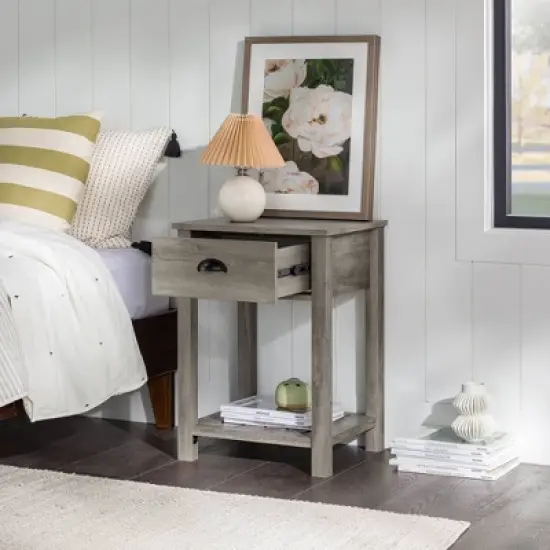 June Rustic Transitional Square Nightstand with Lower Shelf   - Saracina Home image {7}