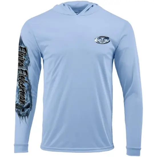 Flying Fisherman Pirate Skull Performance Pullover Hoodie - Blue Mist image {1}