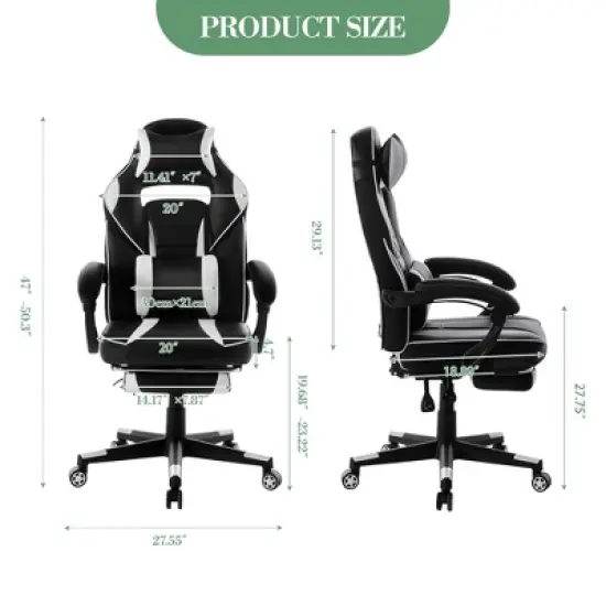 360&deg; Swivel Gaming Chair with Retractable Footrest, Adjustable Height PU Leather Computer Chair, Ergonomic Lumbar & Headrest Support for Play Room, image {6}