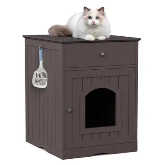 Dexmalle Wooden Cat Litter Box Enclosure with Drawer Side Table image {8}
