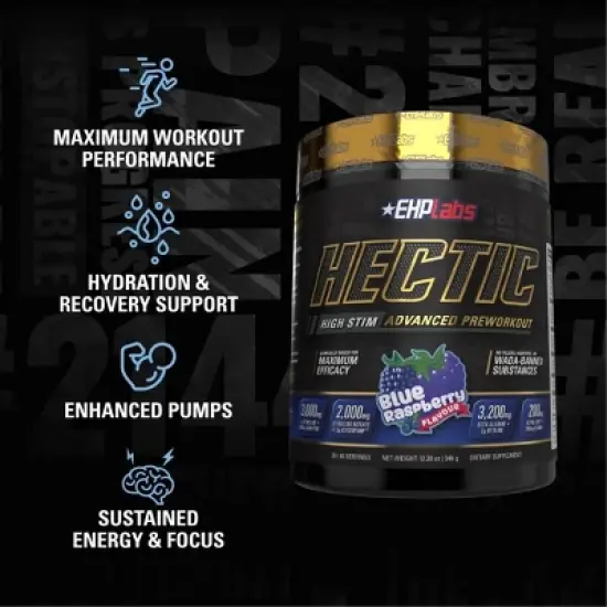 EHPlabs Hectic PreWorkout &ndash; High-Stim Energy & Performance Booster with Caffeine, Beta-Alanine & Electrolytes & Hydration &ndash; 40 Serves (Blue Raspberry) image {2}