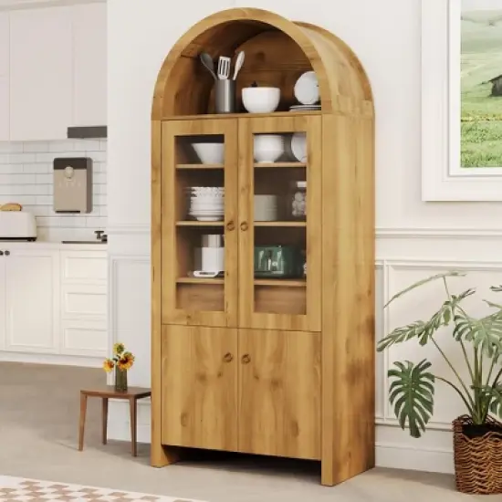 71 Inch Tall Arched Cabinet - Arched Kitchen Pantry Cabinet with Hidden Drawer, Adjustable Shelves, Display Storage for Living Room, Dining Room image {7}
