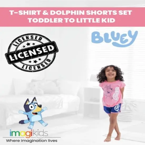 Bluey Girls T-Shirt and Dolphin Active French Terry Shorts Outfit Set Toddler to Little Kid  image {1}