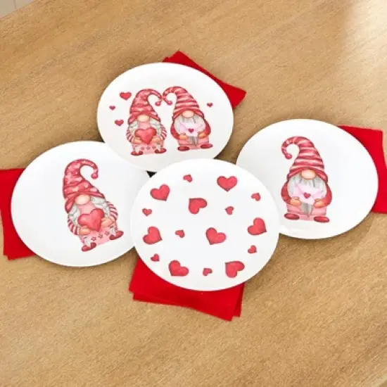 The Lakeside Collection Valentine's Day Whimsical Gnome Printed Tabletop Collection - Set of 4 Melamine Plates image {2}
