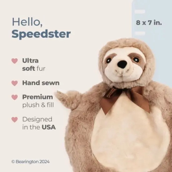 Bearington Baby Wee Speedster, 8 x 7 Inch Small Sloth Stuffed Animal, Nursery Decor, Security Blanket Lovey for Babies image {5}