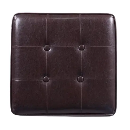 Square Tufted Faux Leather Storage Ottoman - HomePop image {3}