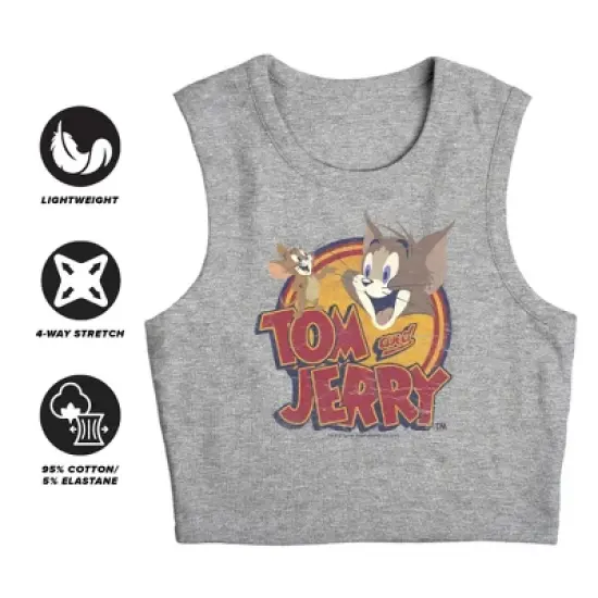 Women's Tom and Jerry Water Damaged Sleeveless Crop Top Tank image {2}