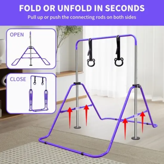 Gulches Purple Multi-Functional Adjustable Height Children's Horizontal Gymnastic Bar With Bear Rings image {8}