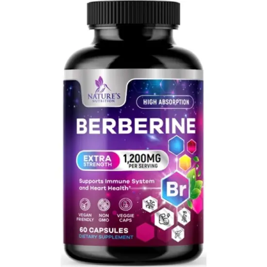 Premium Berberine HCL 1200mg Supplement, Berberine HCI Capsules Supplement for Heart Health & Immune Support - 60 Capsules By Nature's Nutrition image {8}