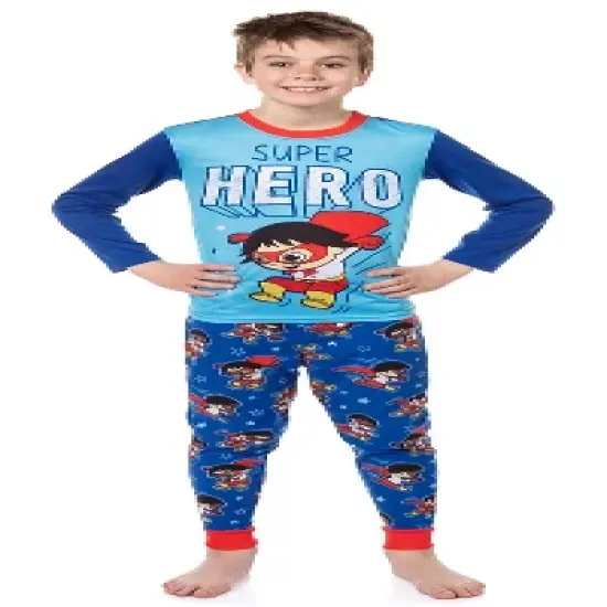 Ryan's World Boys' Super Hero Long Sleeve Shirt Plush Pants Pajama Set image {6}