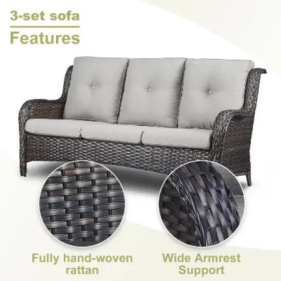 7 Piece Patio Furniture Set with Swivel Chairs, Rattan Wicker Outdoor Conversation Set with Patio Couch Swivel Chair Coffee Table End Table Ottoman image {9}