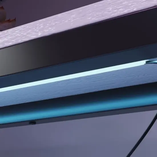 Famapy LED Gaming Desk Computer Desk with Metal Frame, Built - in Power Outlet, Drawers, and Elevated Dual - Layer Desktop image {9}