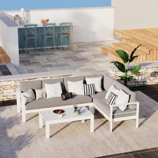 Heynemo Aluminum Patio Furniture Set with Coffee Table, Modern Outdoor Furniture Couch with Water-Resistant Cushion for Balcony Backyard image {6}