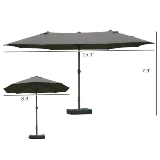 DOMETOUR 15' Steel Rectangular Patio Umbrella w/ Base, Sun Protection & Crank for Deck Pool Patio, Dark Gray image {11}