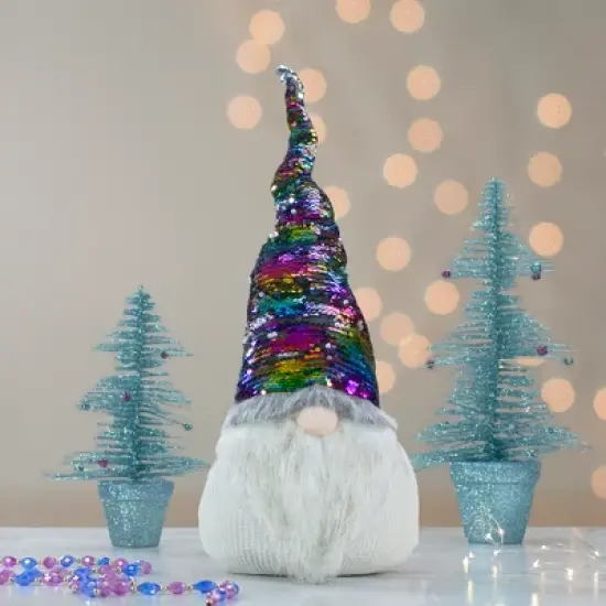 Northlight Gnome with Rainbow Flip Sequin Hat Christmas Decoration - 24" image {1}