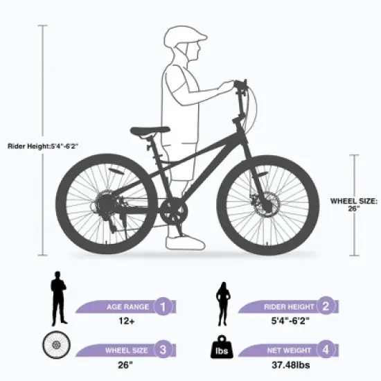 Gulches Bicycles Freestyle MTB - Purple 26-Inch Youth Bike with Shimano 7-Speed image {3}