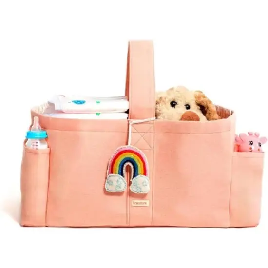 Folkulture Baby Diaper Caddy, Cotton Diaper Bag for Kids, Stylish Comfort Spacious Travel Essential Cart, Car Organizer for Diapers (Powder Pink -15") image {8}