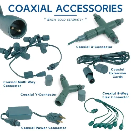 Novelty Lights Coaxial 34 Feet 100 LED Christmas String, Green Wire, Water Resistant, Modular, Connect 21 Sets Per Power Supply (Sold Separately) image {6}