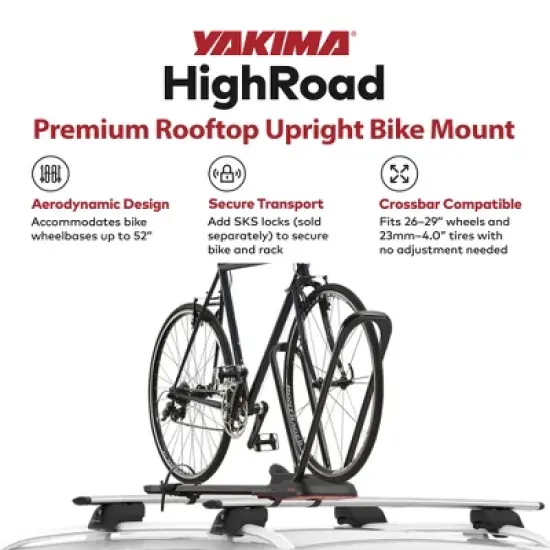 Yakima HighRoad Rooftop Upright Bike Mount with TorqueRight Knob and Tray for Bicycle, Car, Sports and Outdoor Use, Black image {2}