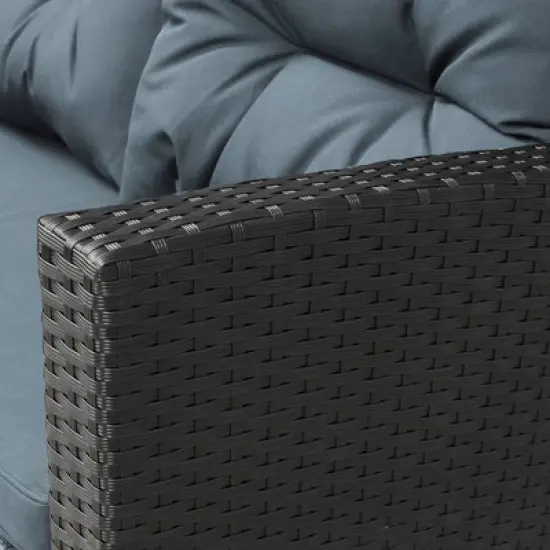 6pc Wicker Patio Conversation Set with Glass Table Ottomans & Cushions - Black/Dark Gray - GODEER image {12}