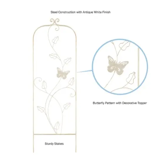 Garden Trellis-For Climbing Plants- 46-Inch White Decorative Leafy Vine & Butterfly Metal Panel-For Roses, Vegetable Plants & Flowers by Pure Garden image {2}