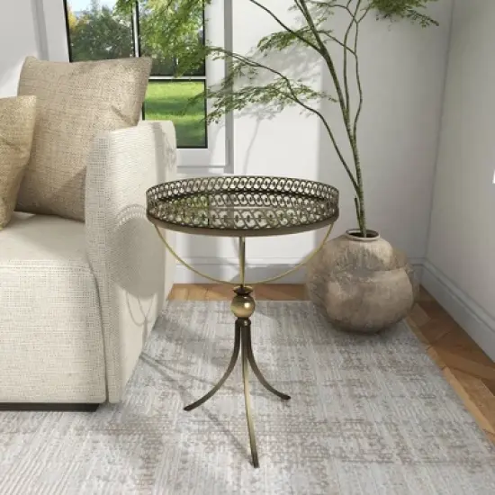 Metal and Glass Round Pedestal Table Gold - Olivia & May image {13}