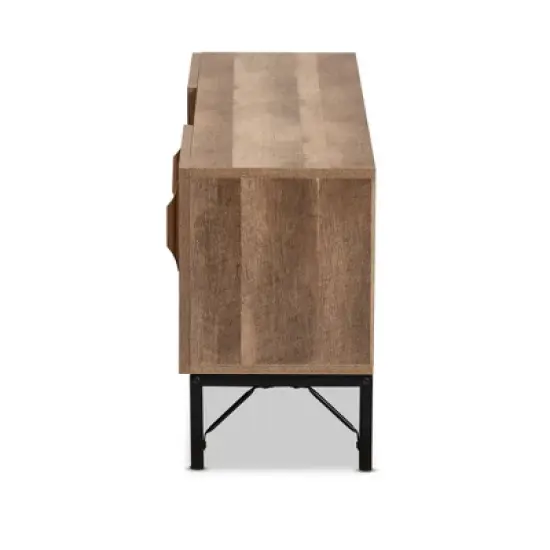 Veanna Bohemian Natural Wood and Metal 2 Door Synthetic Rattan TV Stand for TVs up to 40" Brown/Black - Baxton Studio image {3}