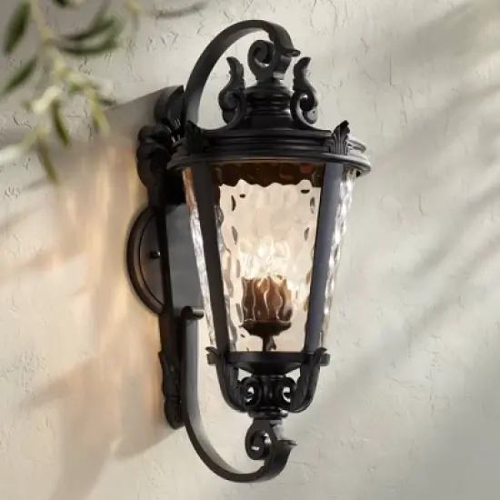 John Timberland Casa Marseille Vintage Rustic Outdoor Wall Light Fixture Textured Black 36" Clear Hammered Glass for Post Exterior Barn Deck House image {1}