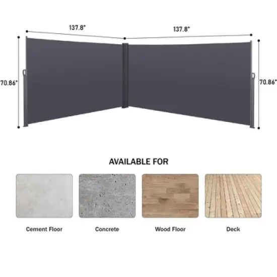 Gulches 276"*71"Retractable Side Awning, Waterproof & UV-Resistant, Privacy Screen Divider Roll Up Balcony(Gray) image {2}